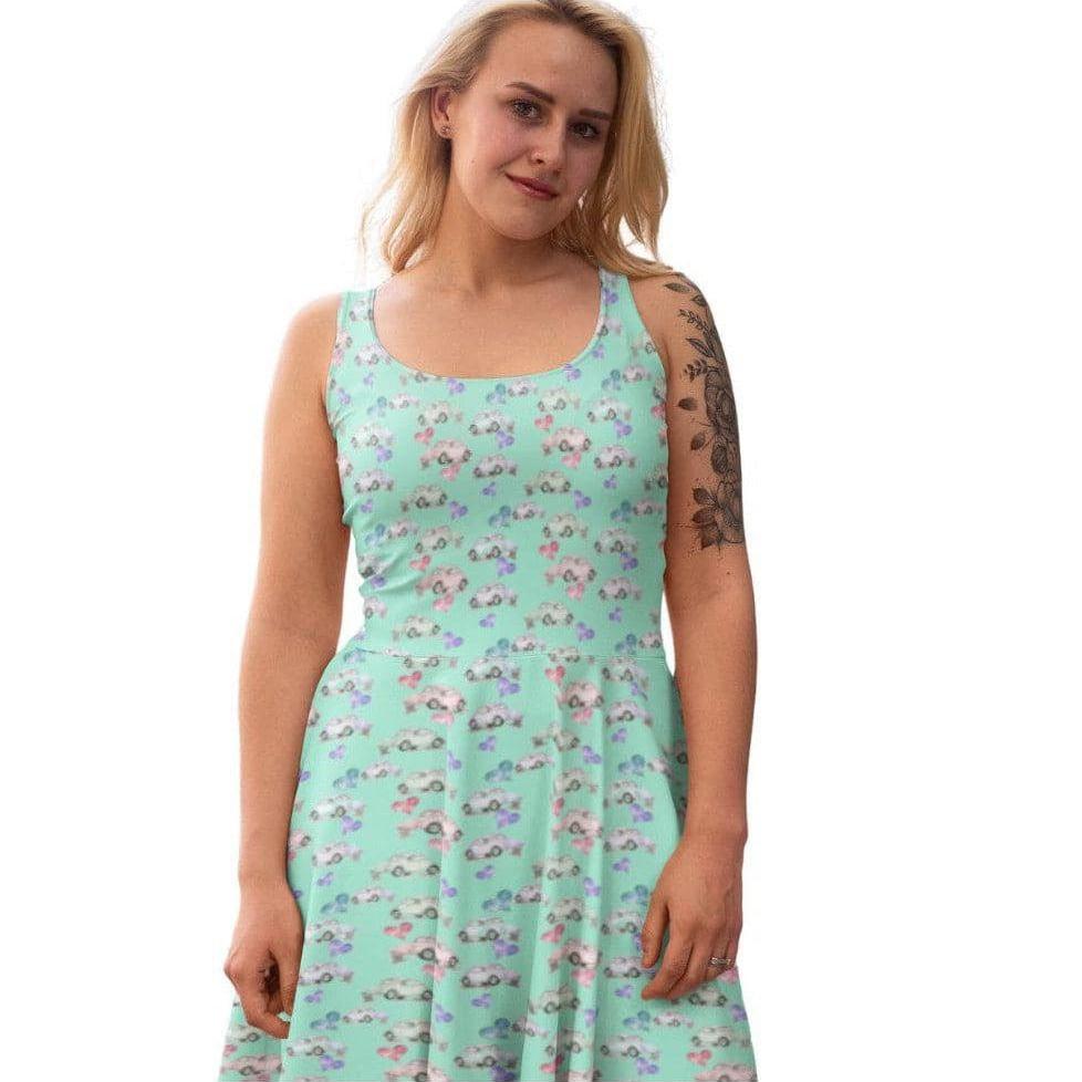 Beetle Hearts Knee Length Skater Dress With Pockets - Poison Arrow Retro