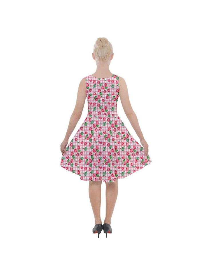 CHERRY GINGHAM Knee Length Skater Dress With Pockets - Poison Arrow Retro