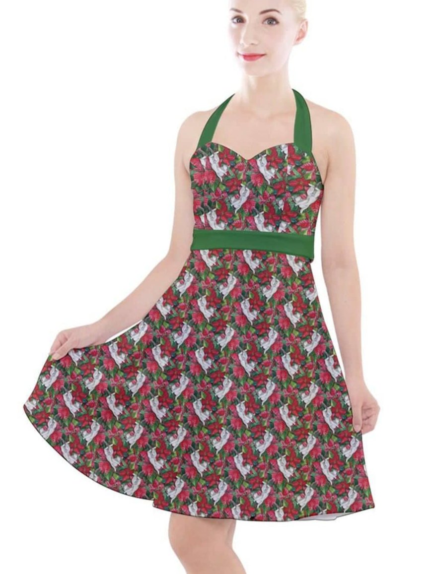 Christmas Cats Halter Party Swing Dress - Poison Arrow Retro