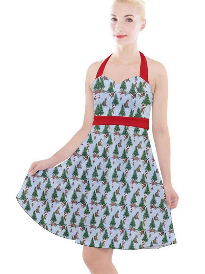 Christmas Cats Halter Party Swing Dress - Poison Arrow Retro