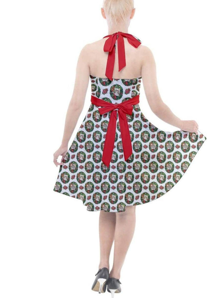 Christmas Cats Halter Party Swing Dress - Poison Arrow Retro