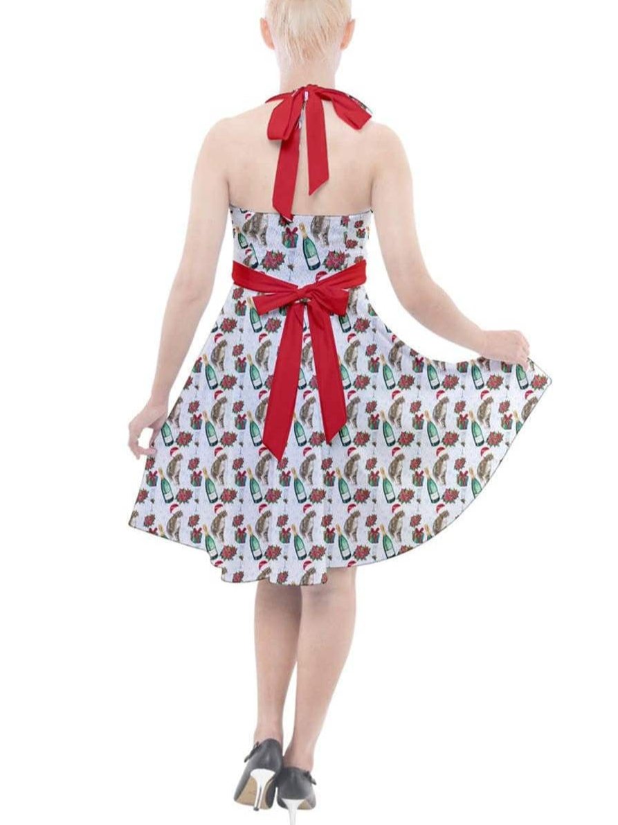 Christmas Cats Halter Party Swing Dress - Poison Arrow Retro