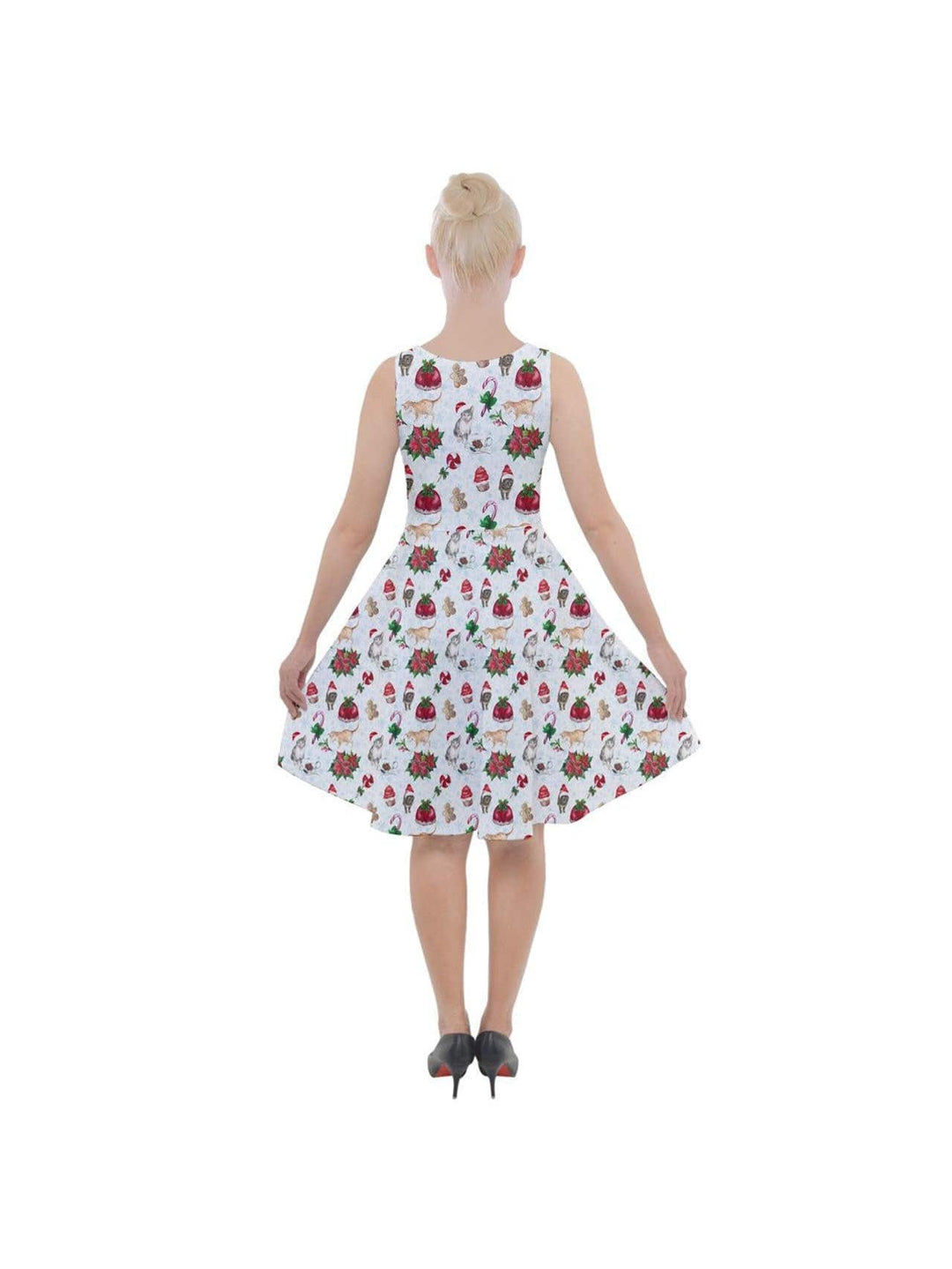 Christmas Cats Knee Length Skater Dress With Pockets