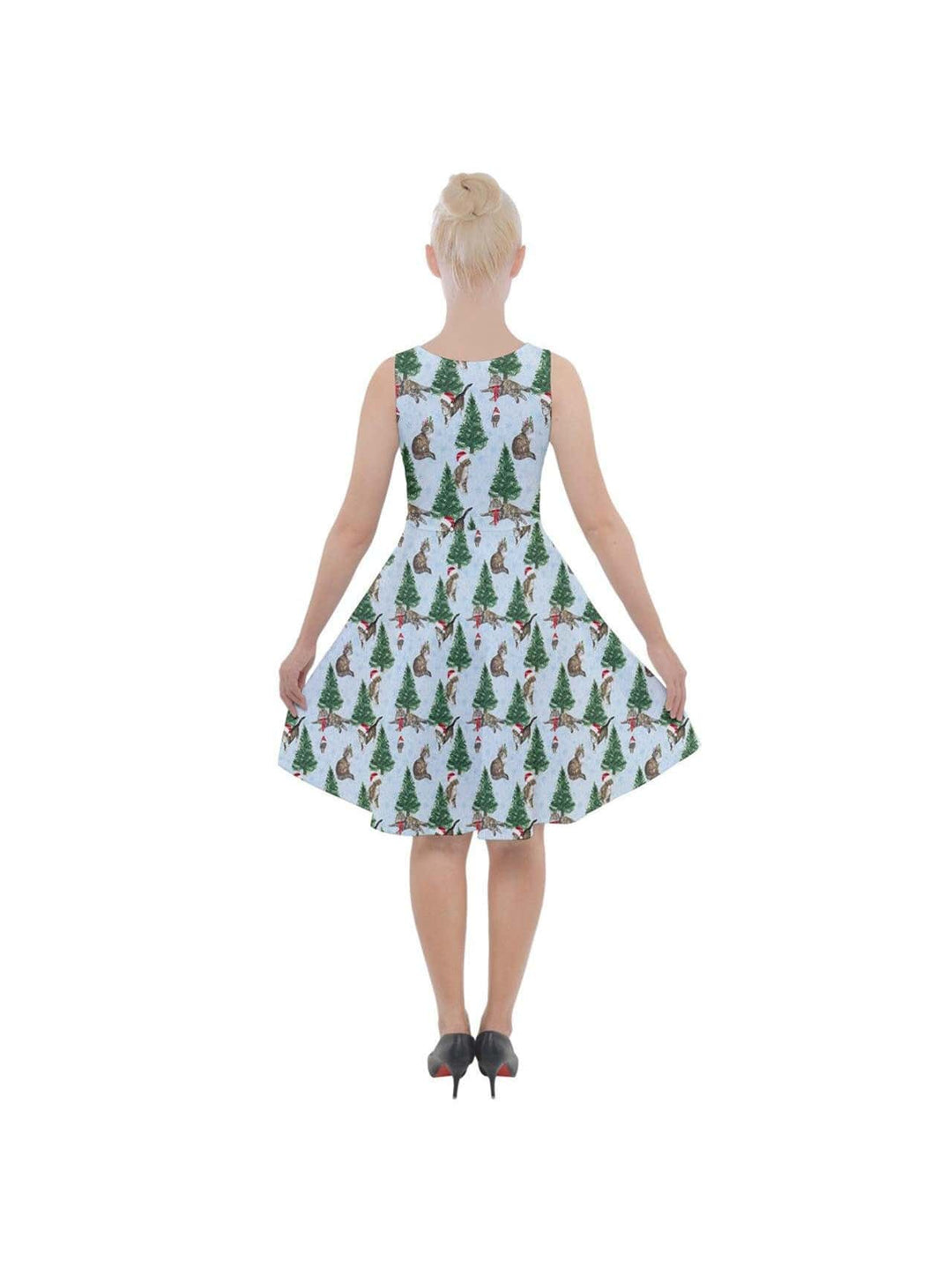 Christmas Cats Knee Length Skater Dress With Pockets