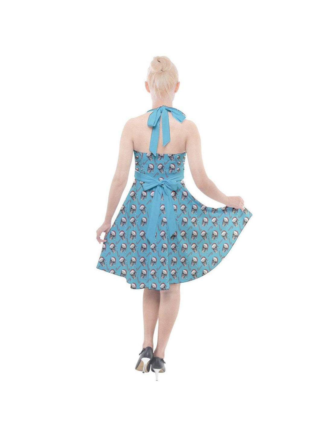 CHRISTMAS SKULLS HALTER PARTY SWING DRESS XS-3XL - Poison Arrow Retro