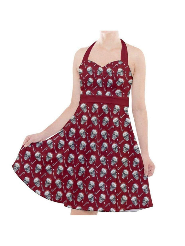 CHRISTMAS SKULLS HALTER PARTY SWING DRESS XS-3XL - Poison Arrow Retro