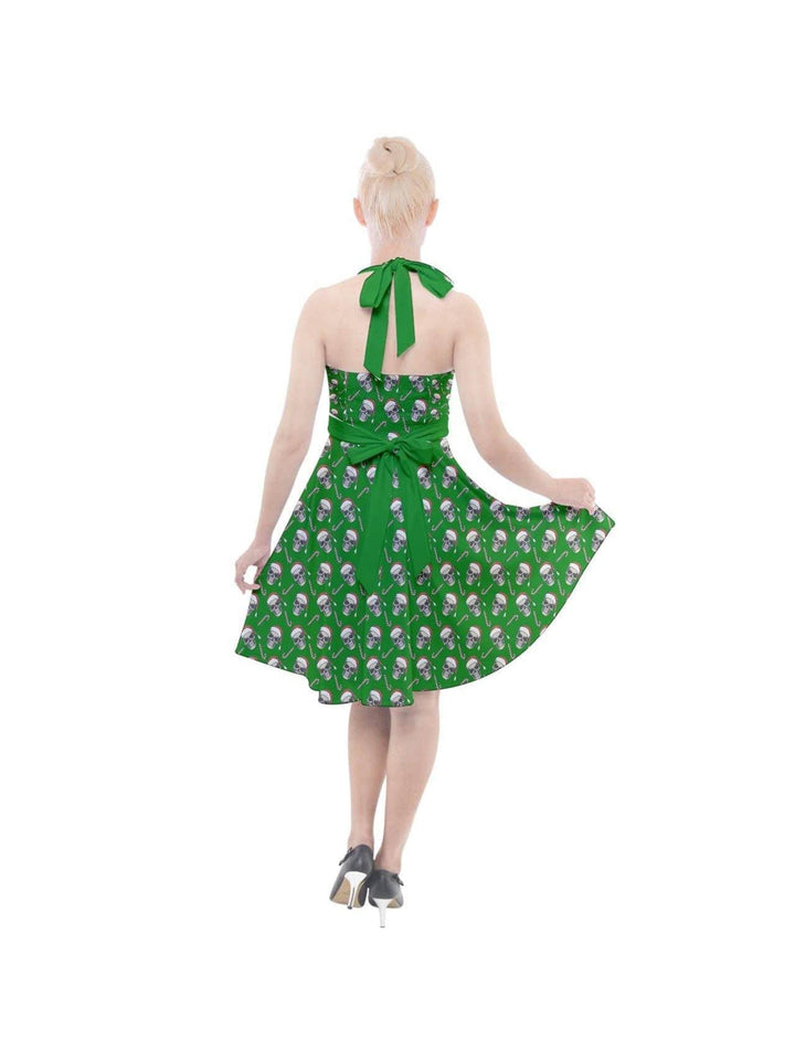 CHRISTMAS SKULLS HALTER PARTY SWING DRESS XS-3XL - Poison Arrow Retro