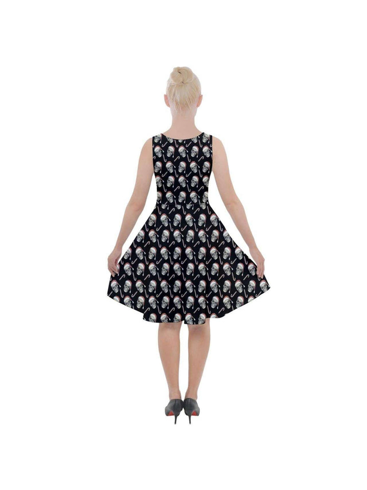 CHRISTMAS SKULLS KNEE LENGTH SKATER CHRISTMAS DRESS WITH POCKETS - Poison Arrow Retro