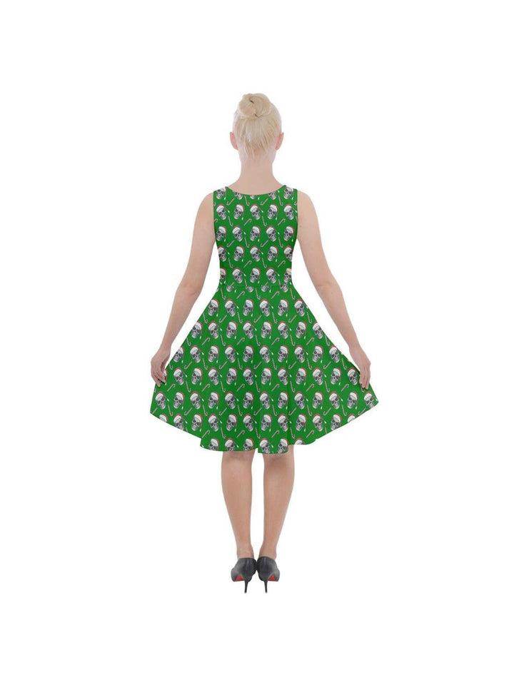 CHRISTMAS SKULLS KNEE LENGTH SKATER CHRISTMAS DRESS WITH POCKETS - Poison Arrow Retro