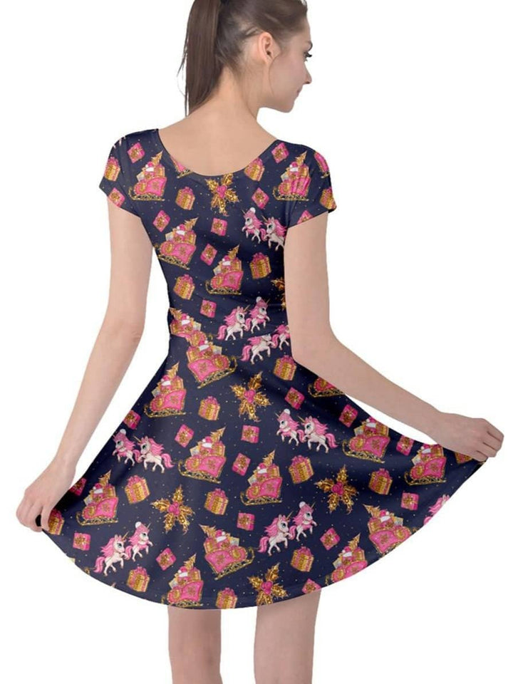 Christmas Unicorns Cap Sleeve Dress - Poison Arrow Retro