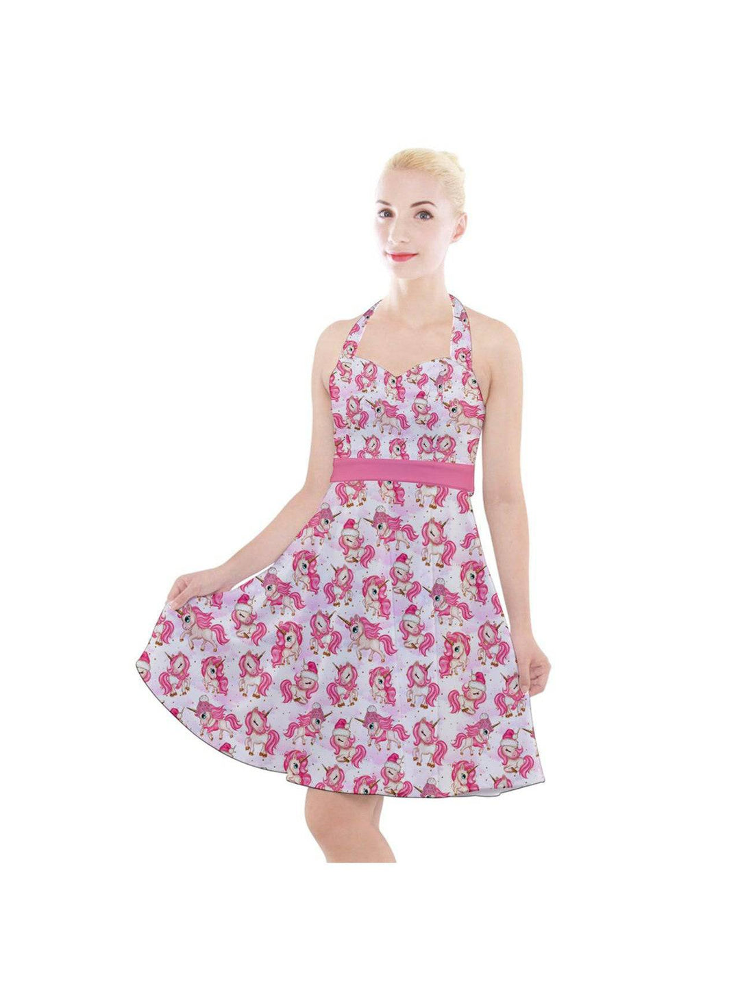 Christmas Unicorns Halter Swing Dress