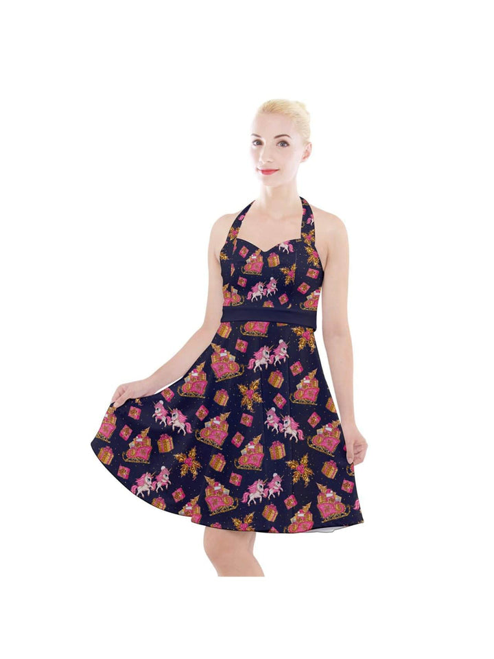 Christmas Unicorns Halter Swing Dress - Poison Arrow Retro