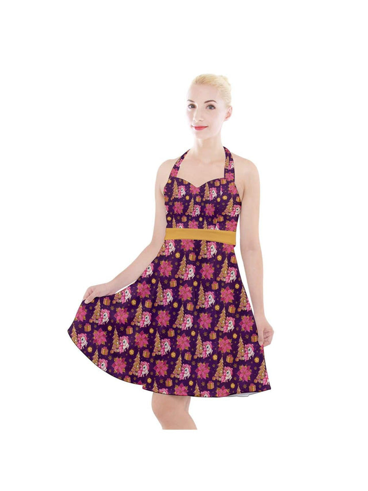 Christmas Unicorns Halter Swing Dress - Poison Arrow Retro