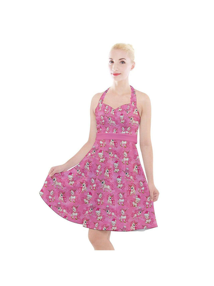 Christmas Unicorns Halter Swing Dress - Poison Arrow Retro