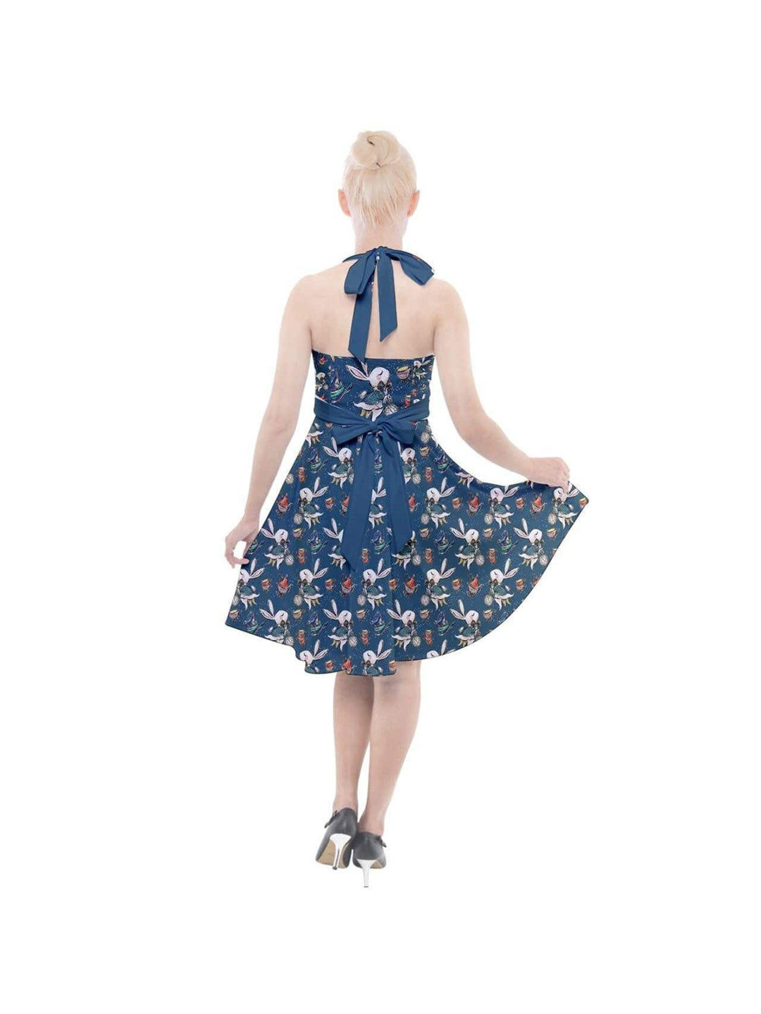 Down the Rabbit Hole Halter Party Swing Dress - Poison Arrow Retro