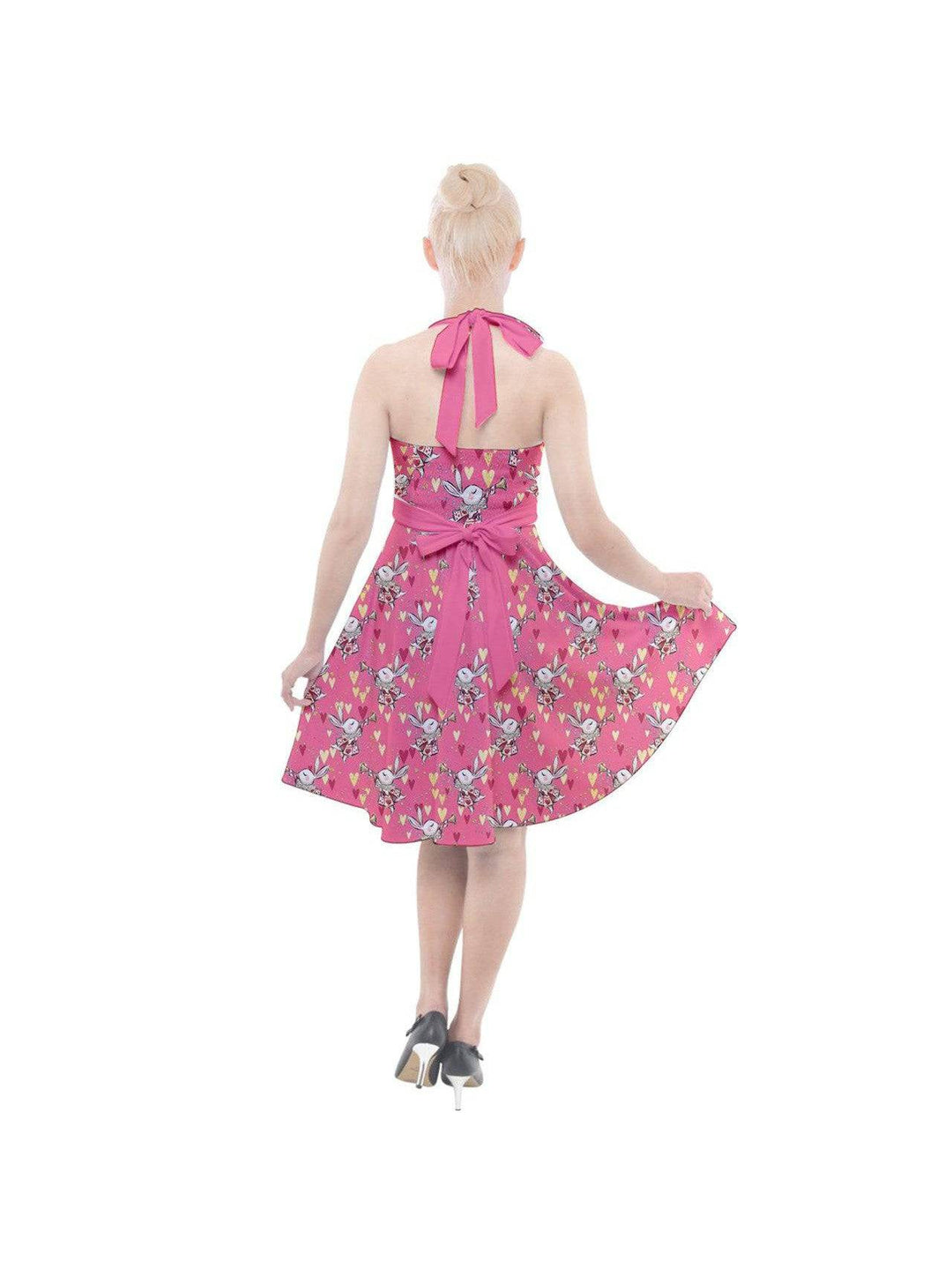 Down the Rabbit Hole Halter Party Swing Dress - Poison Arrow Retro