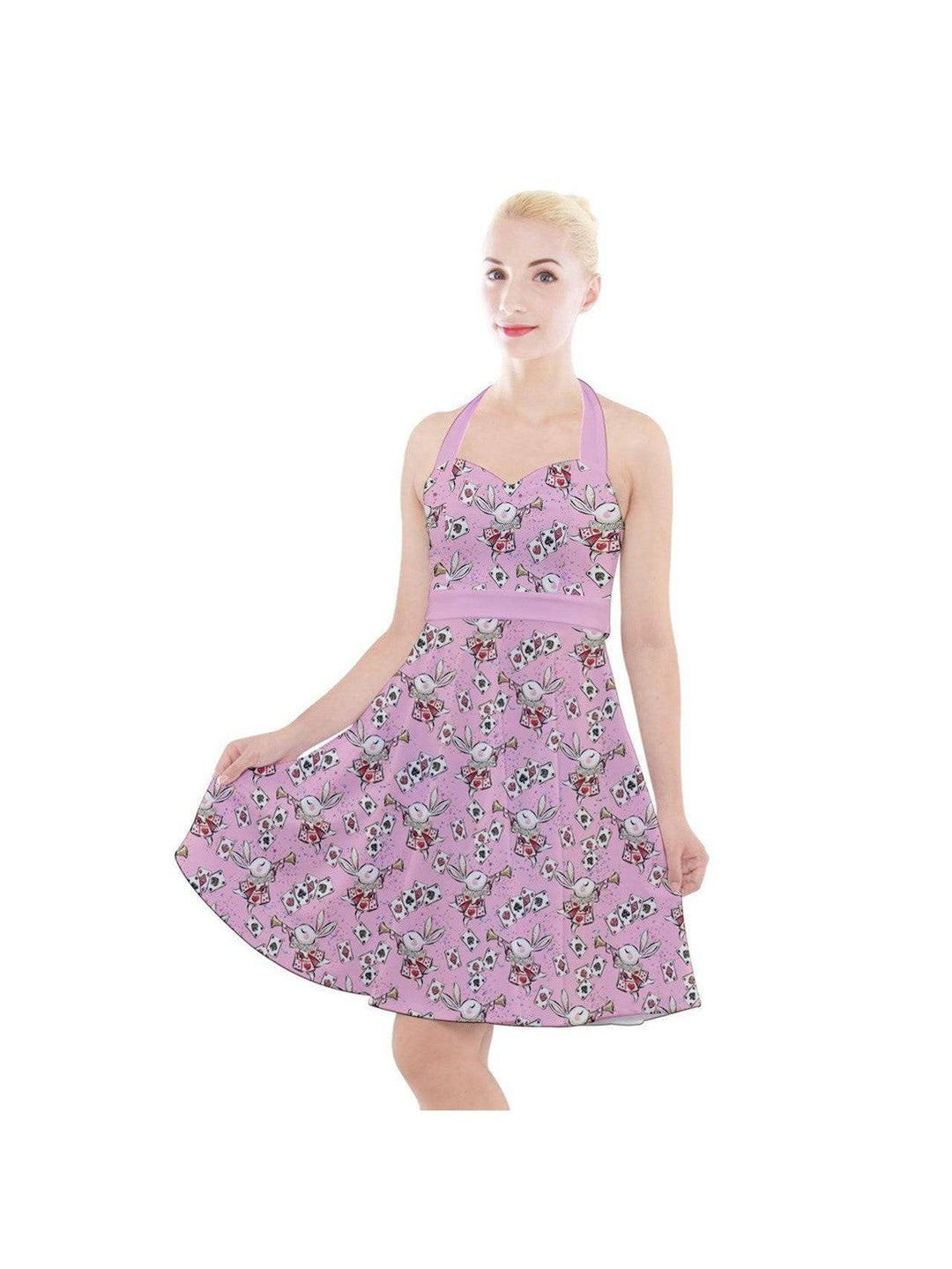 Down the Rabbit Hole Halter Party Swing Dress - Poison Arrow Retro