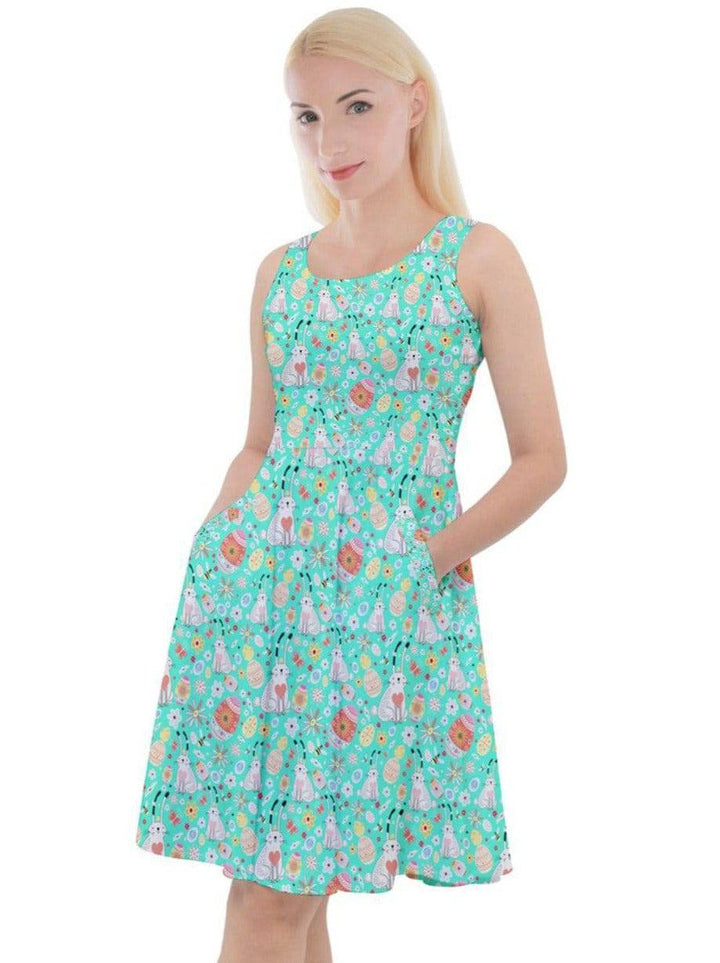 Easter Bunny Knee Length Skater Dress With Pockets - Poison Arrow Retro