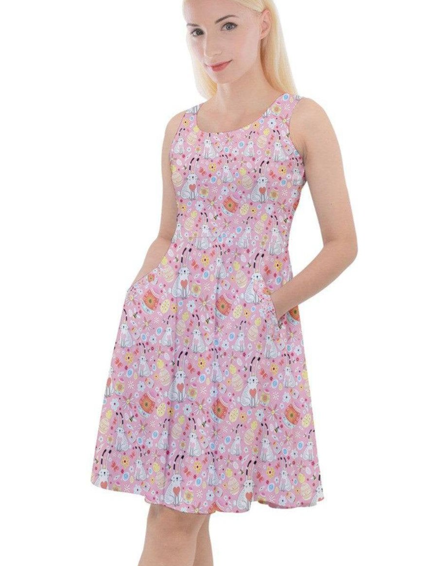 Easter Bunny Knee Length Skater Dress With Pockets - Poison Arrow Retro