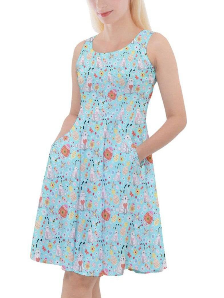 Easter Bunny Knee Length Skater Dress With Pockets - Poison Arrow Retro