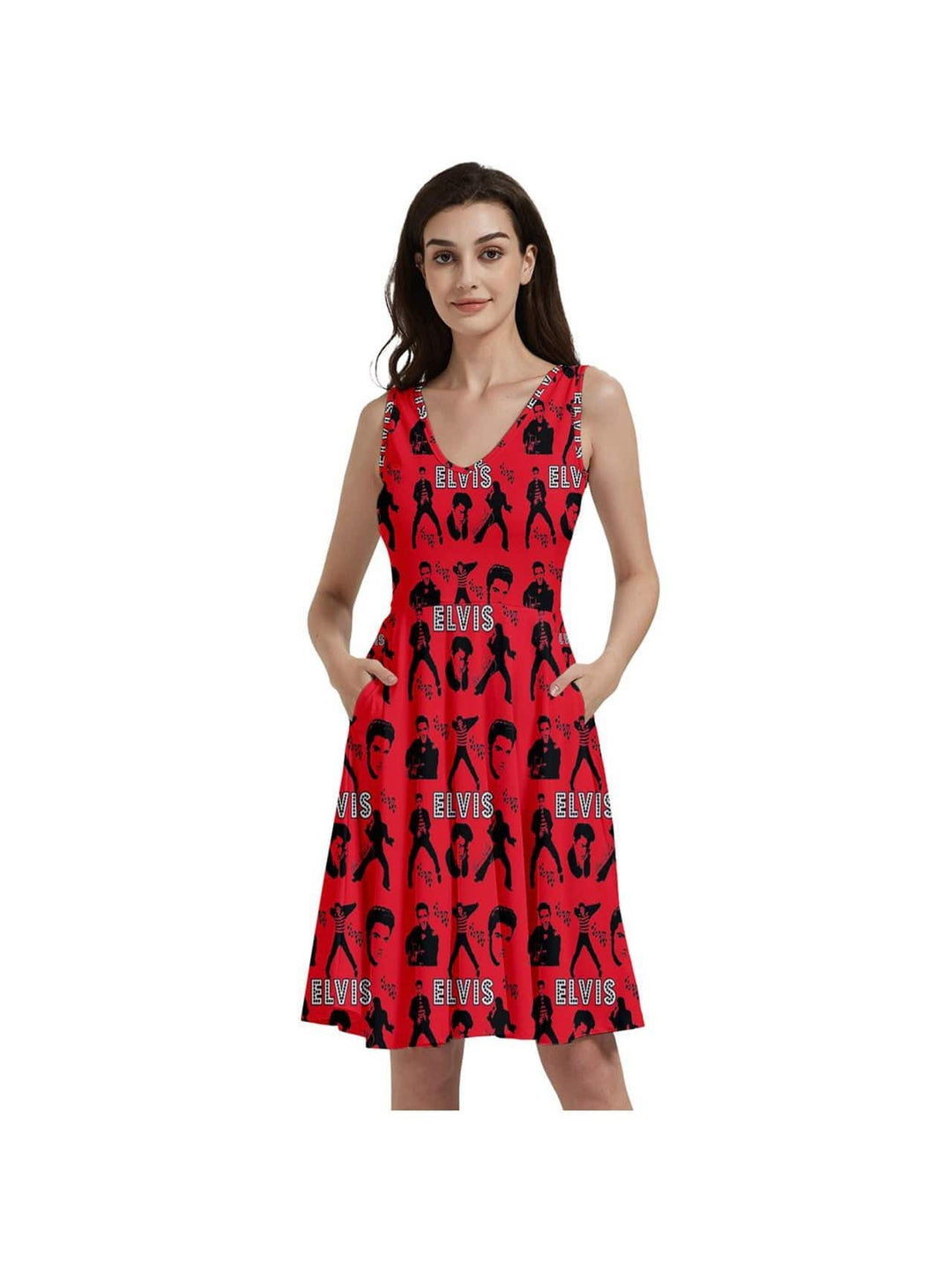 Elvis Jailhouse Rock Sleeveless V-Neck Skater Dress with Pockets