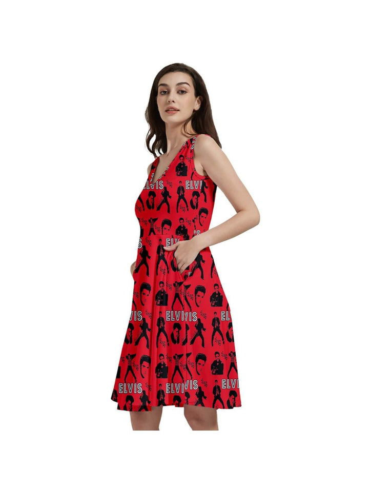 Elvis Jailhouse Rock Sleeveless V-Neck Skater Dress with Pockets