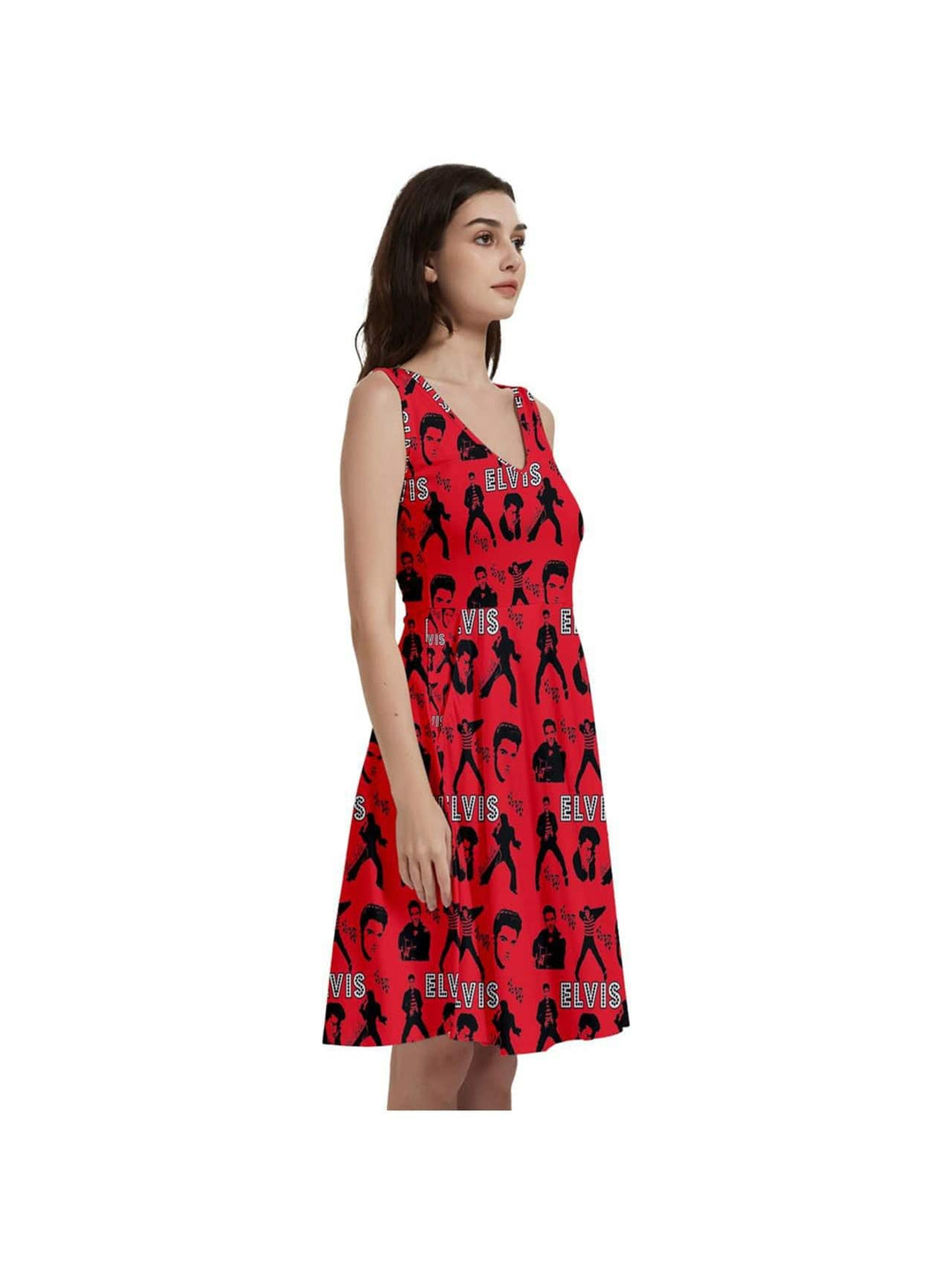 Elvis Jailhouse Rock Sleeveless V-Neck Skater Dress with Pockets - Poison Arrow Retro