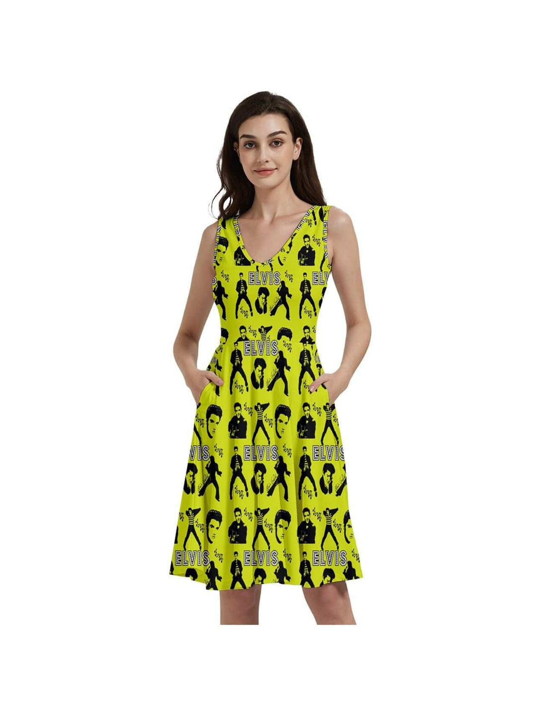 Elvis Jailhouse Rock Sleeveless V-Neck Skater Dress with Pockets