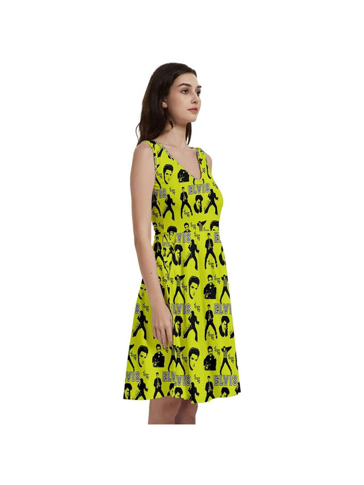 Elvis Jailhouse Rock Sleeveless V-Neck Skater Dress with Pockets - Poison Arrow Retro