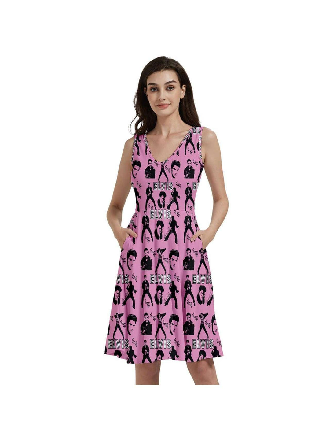 Elvis Jailhouse Rock Sleeveless V-Neck Skater Dress with Pockets - Poison Arrow Retro