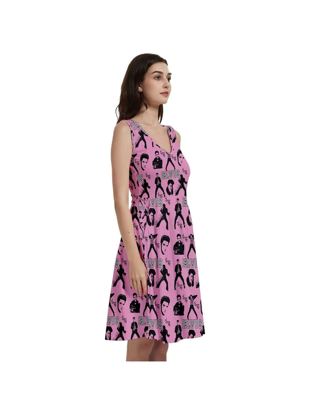 Elvis Jailhouse Rock Sleeveless V-Neck Skater Dress with Pockets