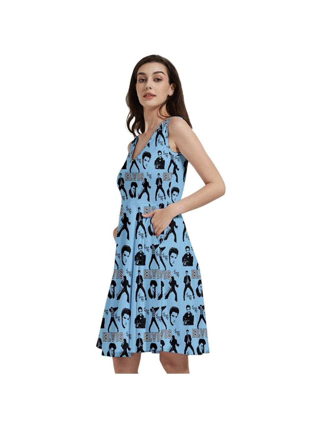 Elvis Jailhouse Rock Sleeveless V-Neck Skater Dress with Pockets - Poison Arrow Retro