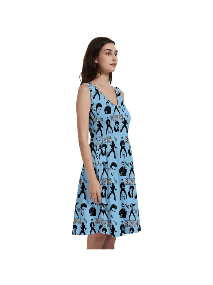 Elvis Jailhouse Rock Sleeveless V-Neck Skater Dress with Pockets