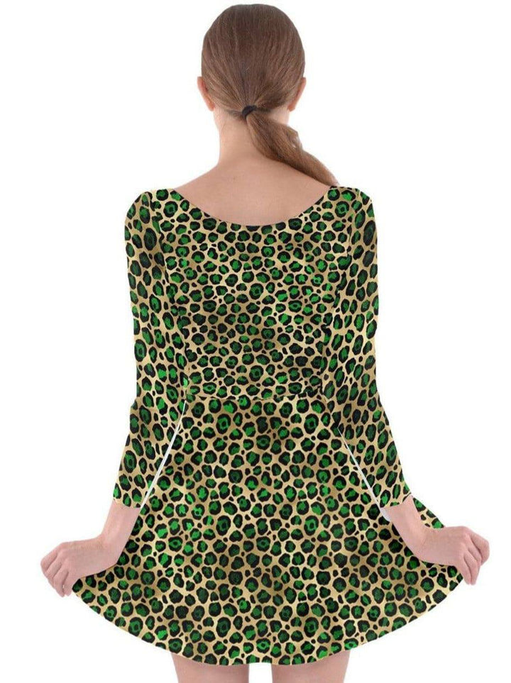 GOLDEN LEOPARD Long Sleeve Skater Dress - Poison Arrow Retro