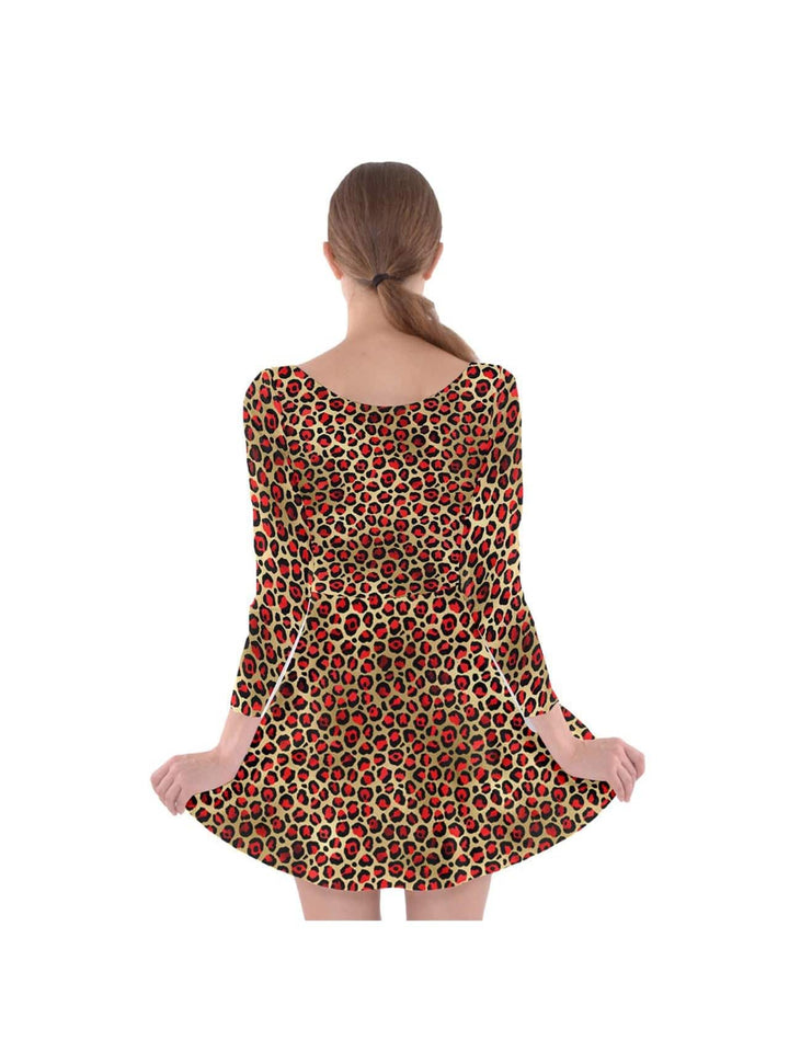 GOLDEN LEOPARD Long Sleeve Skater Dress - Poison Arrow Retro