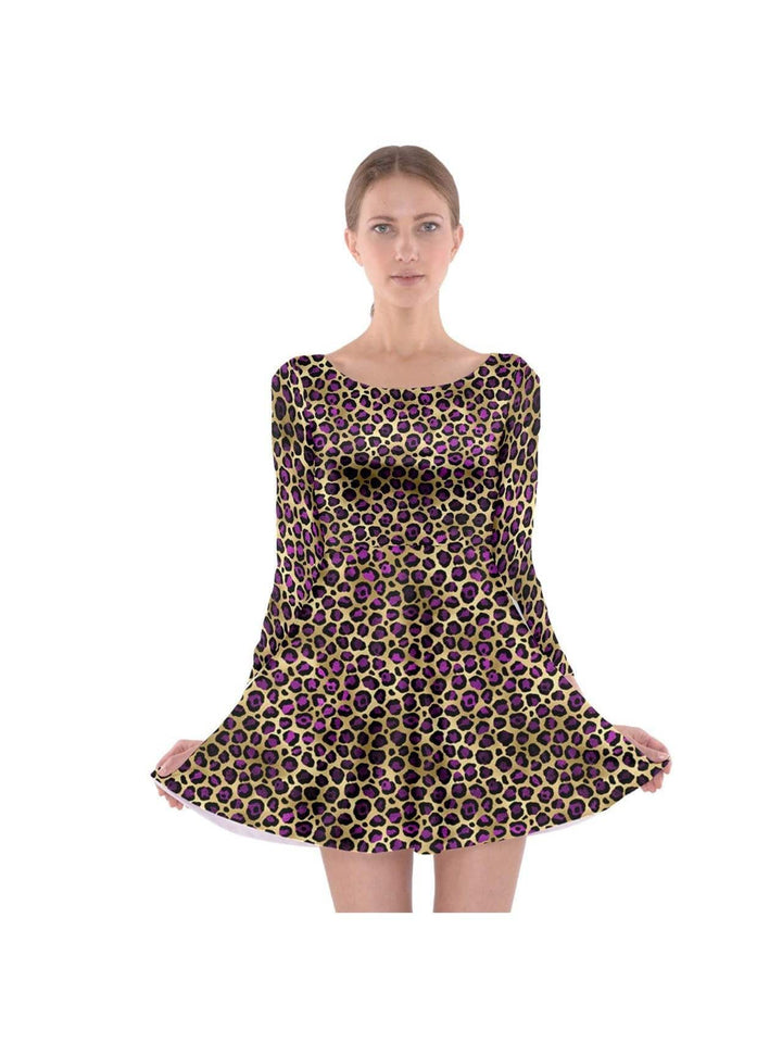 GOLDEN LEOPARD Long Sleeve Skater Dress - Poison Arrow Retro