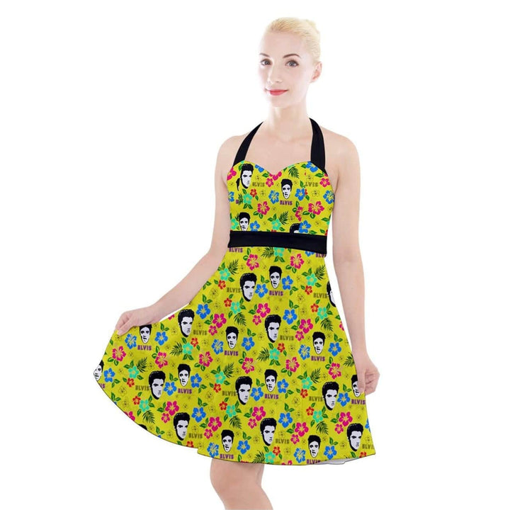 Hawaii Elvis Halter Party Swing Dress - Poison Arrow Retro