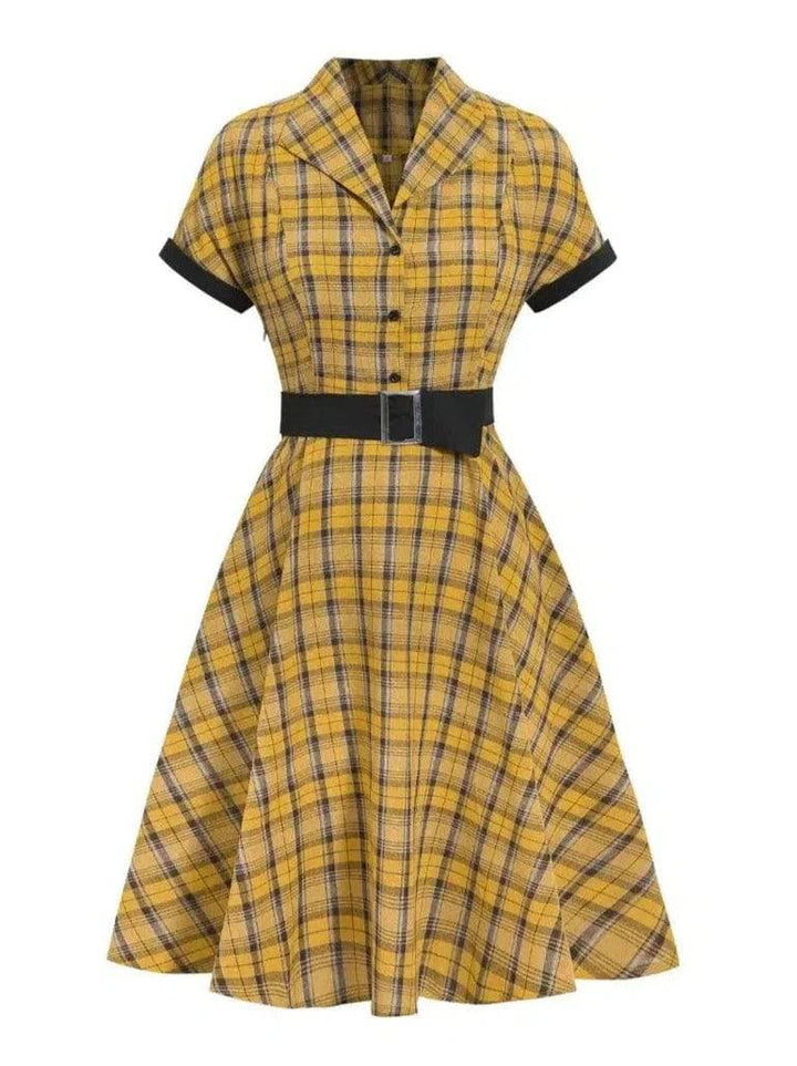 Lucille Plaid Single Breasted 50s Dress - Poison Arrow Retro