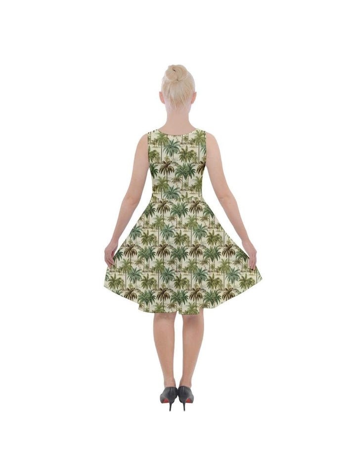 Palm Haven Knee Length Skater Dress With Pockets - Poison Arrow Retro