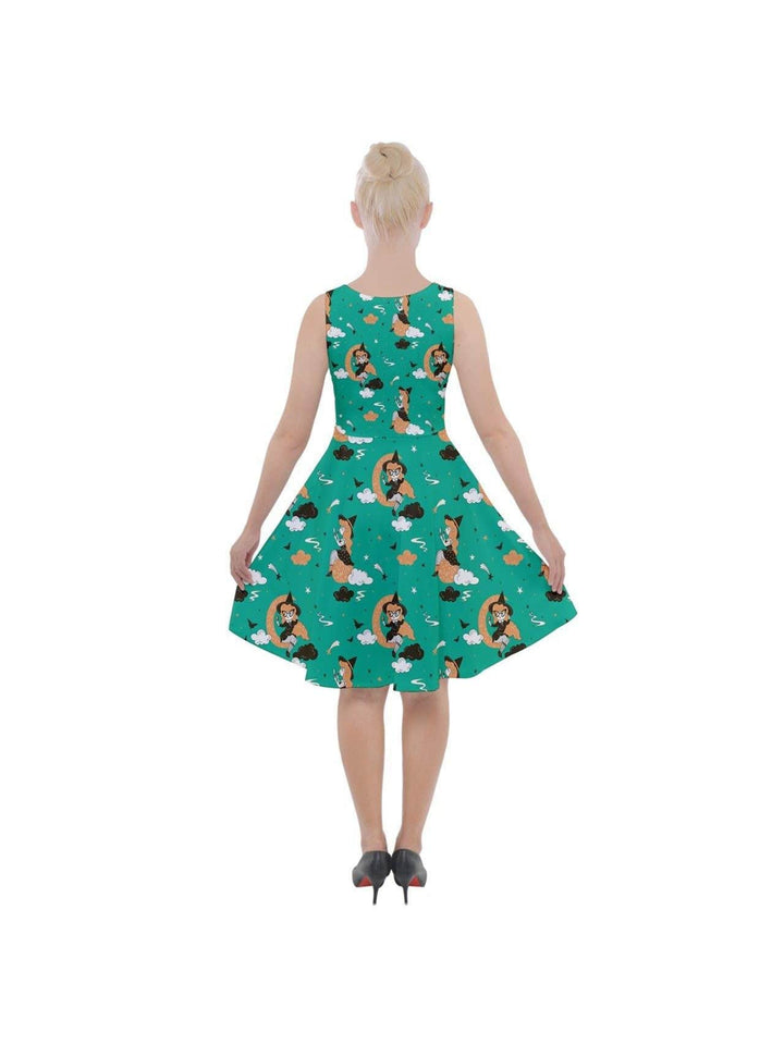 PIN UP WITCH GREEN Knee Length Skater Dress With Pockets - Poison Arrow Retro