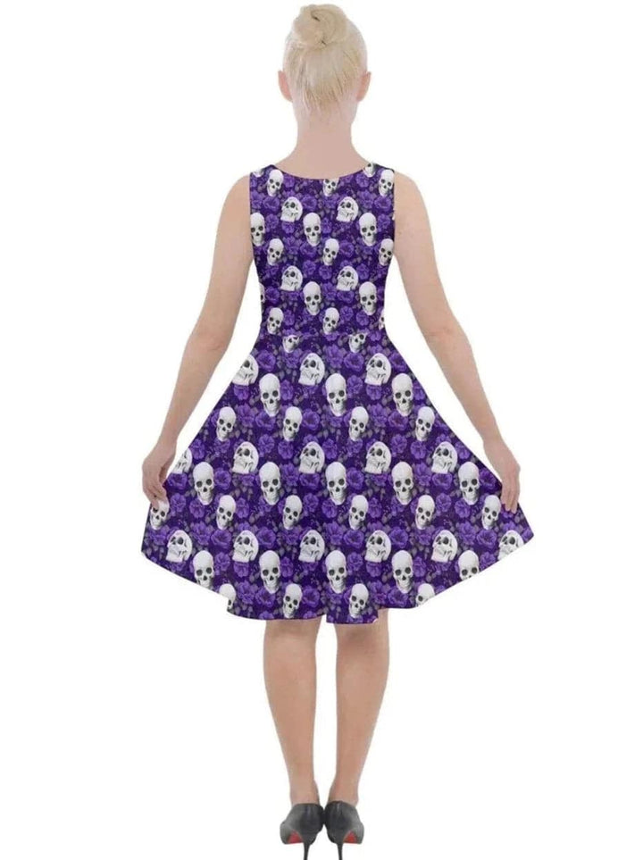 Purple Skull and Roses Skater Dress [IN STOCK] - Poison Arrow Retro