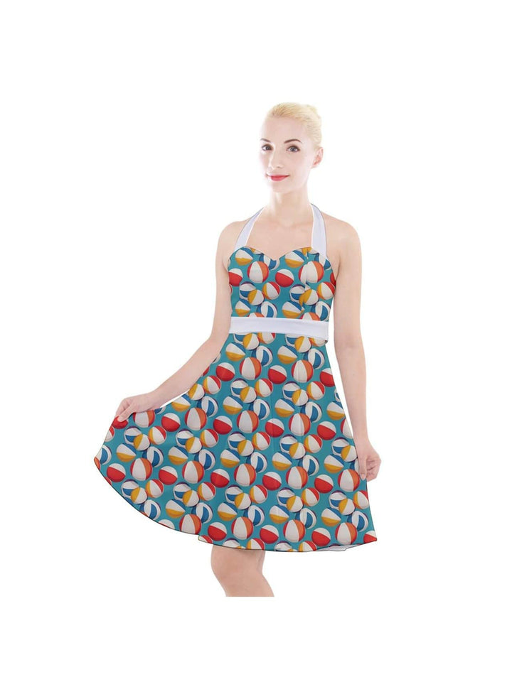 Retro Beach Balls Halter Party Swing Dress - Poison Arrow Retro