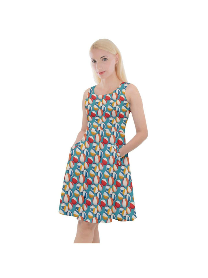 Retro Beach Balls Knee Length Skater Dress With Pockets