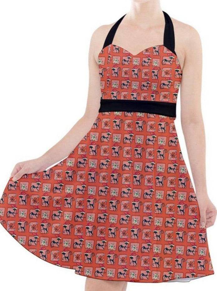 RETRO CHRISTMAS CATS Halter Party Swing Dress - Poison Arrow Retro