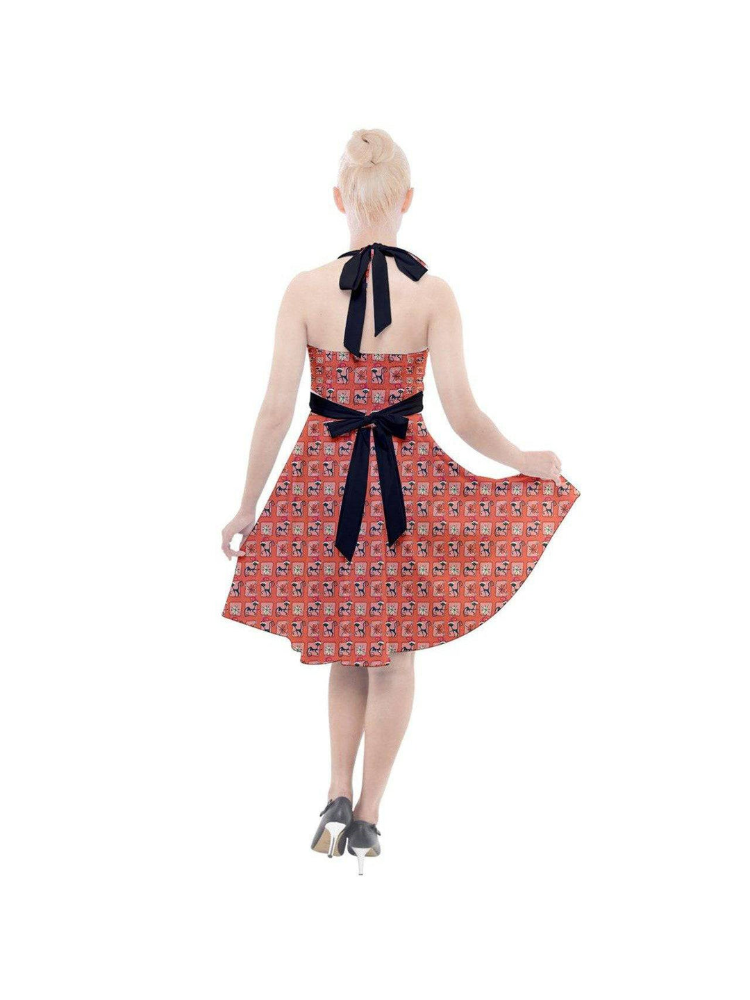 RETRO CHRISTMAS CATS Halter Party Swing Dress - Poison Arrow Retro