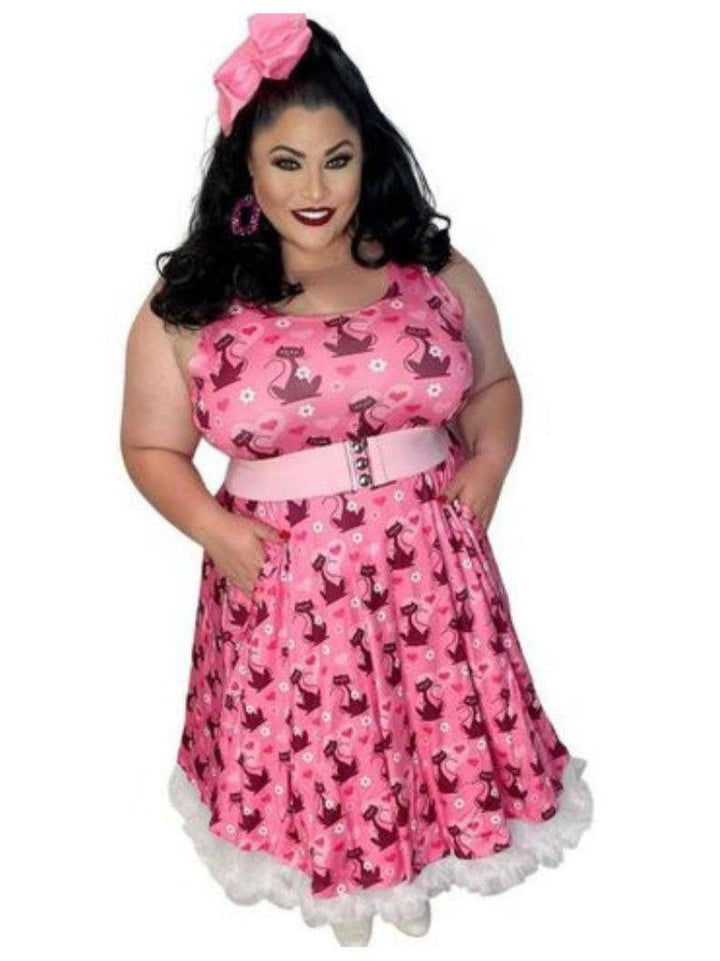 Retro Love Cats Knee Length Skater Dress With Pockets - Poison Arrow Retro