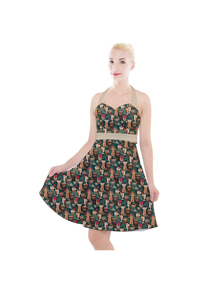 Retro Tiki Luau Halter Party Swing Dress