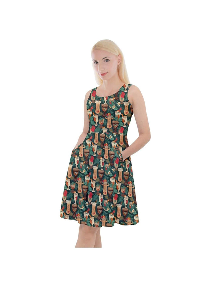 Retro Tiki Luau Knee Length Skater Dress With Pockets