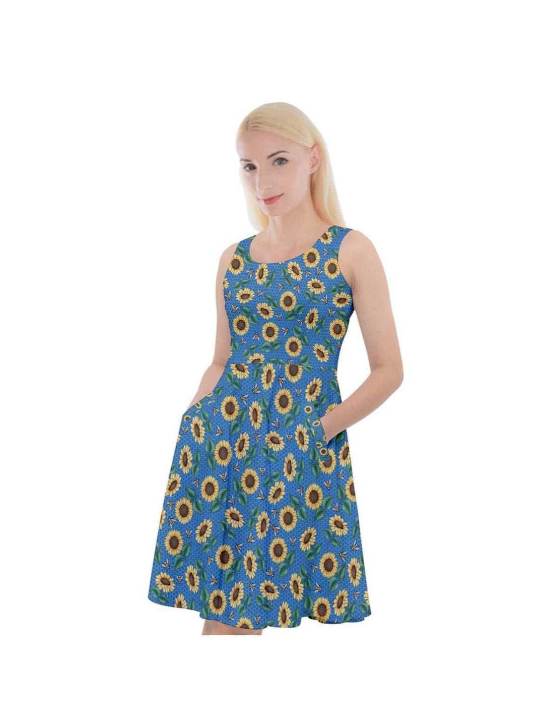 SUNFLOWERS AND BEES Knee Length Skater Dress With Pockets