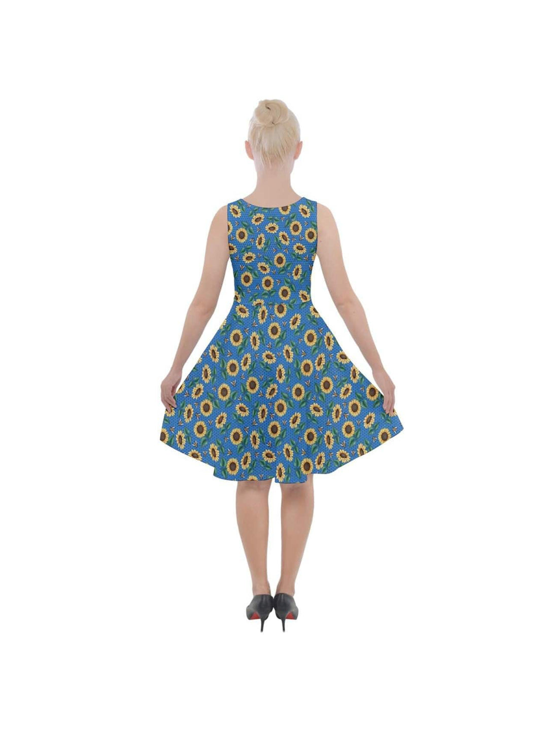 SUNFLOWERS AND BEES Knee Length Skater Dress With Pockets